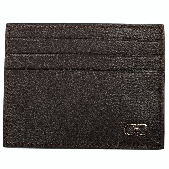 Salvatore Ferragamo Men's Dark Brown 100% Textured Leather Card Case